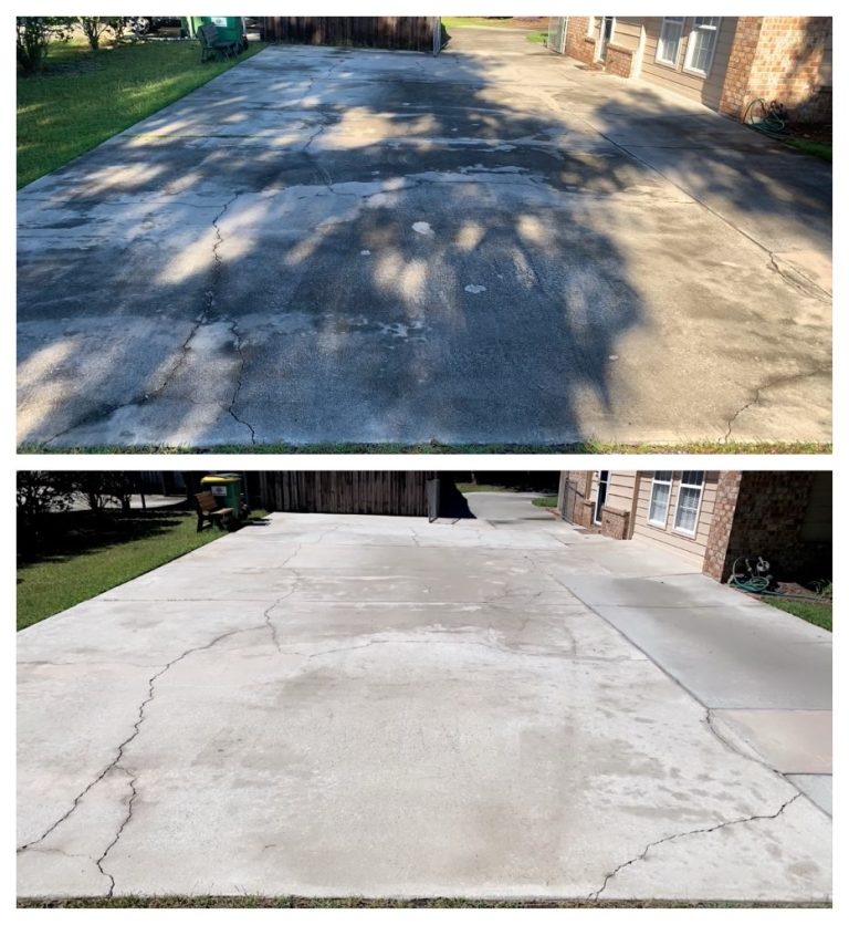 concrete driveway cleaning before and after